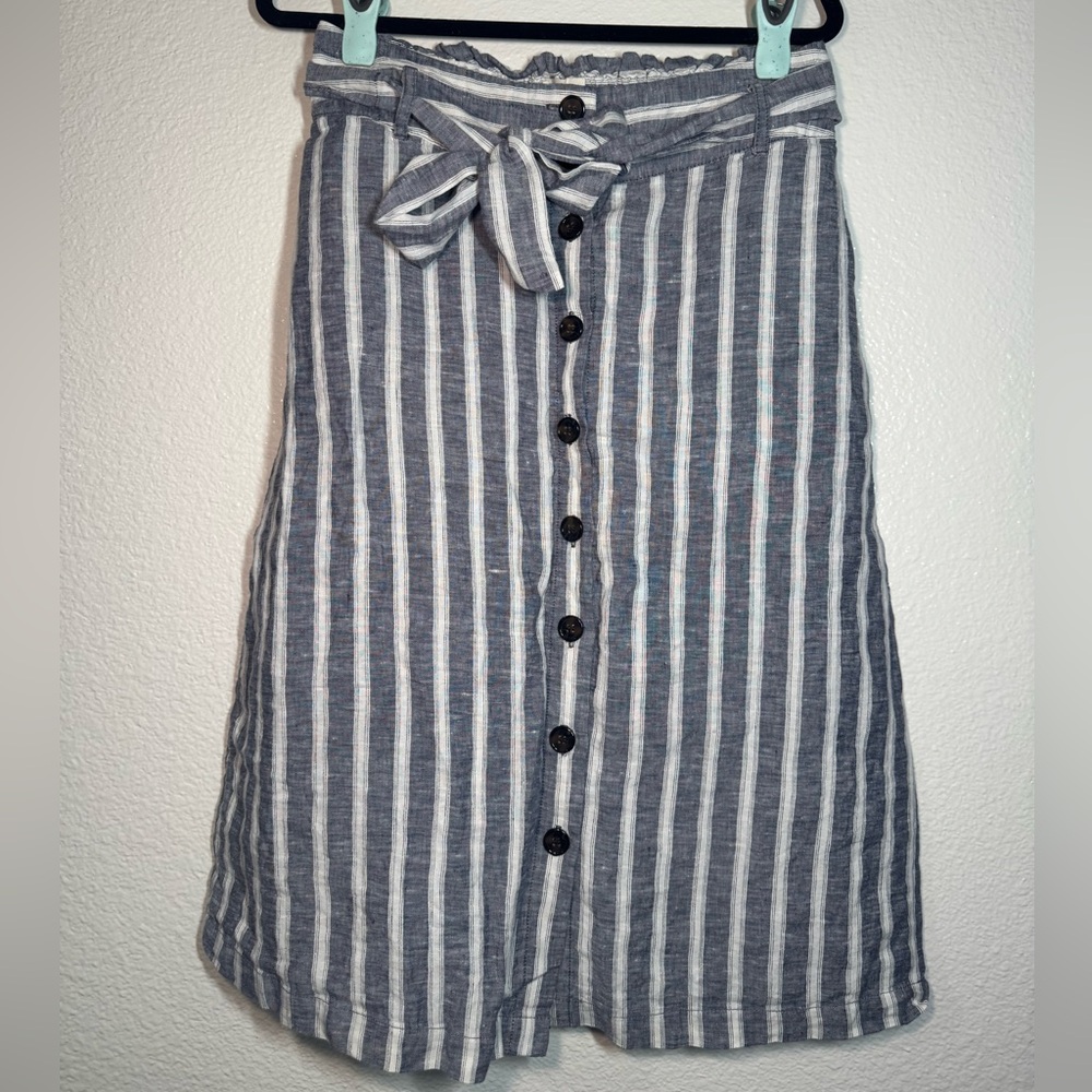 Christian Siriano 100% Linen Skirt Button Down Stripes Size L